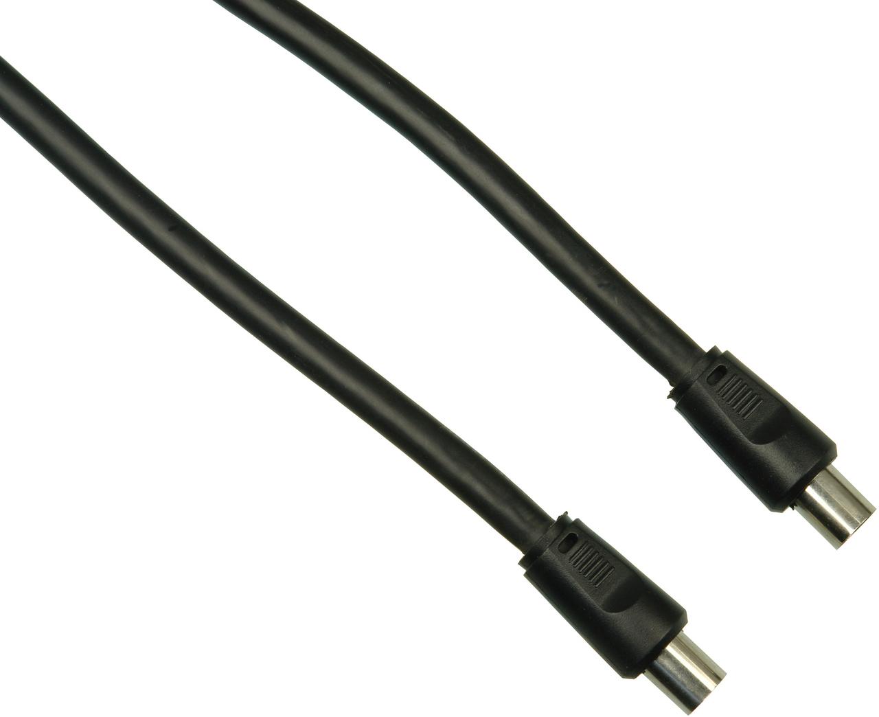 Close-up of Black 1.8 metre RG6 PAL to PAL quad shield TV cable