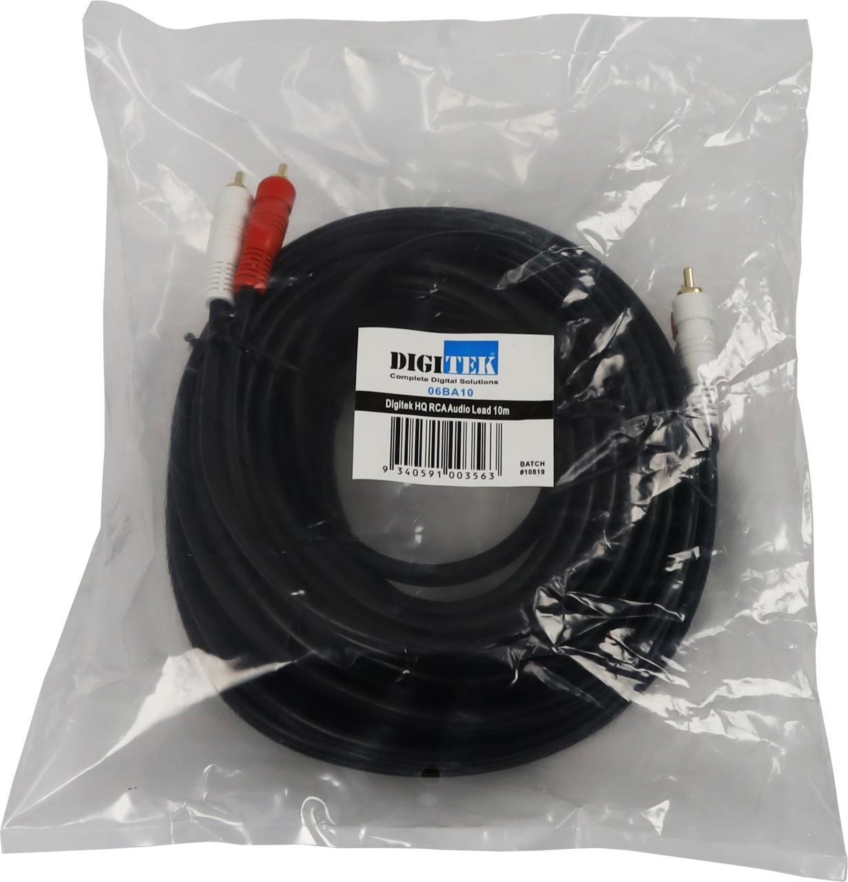 Poly bag with label for Digitek 10m RCA lead for larger spaces