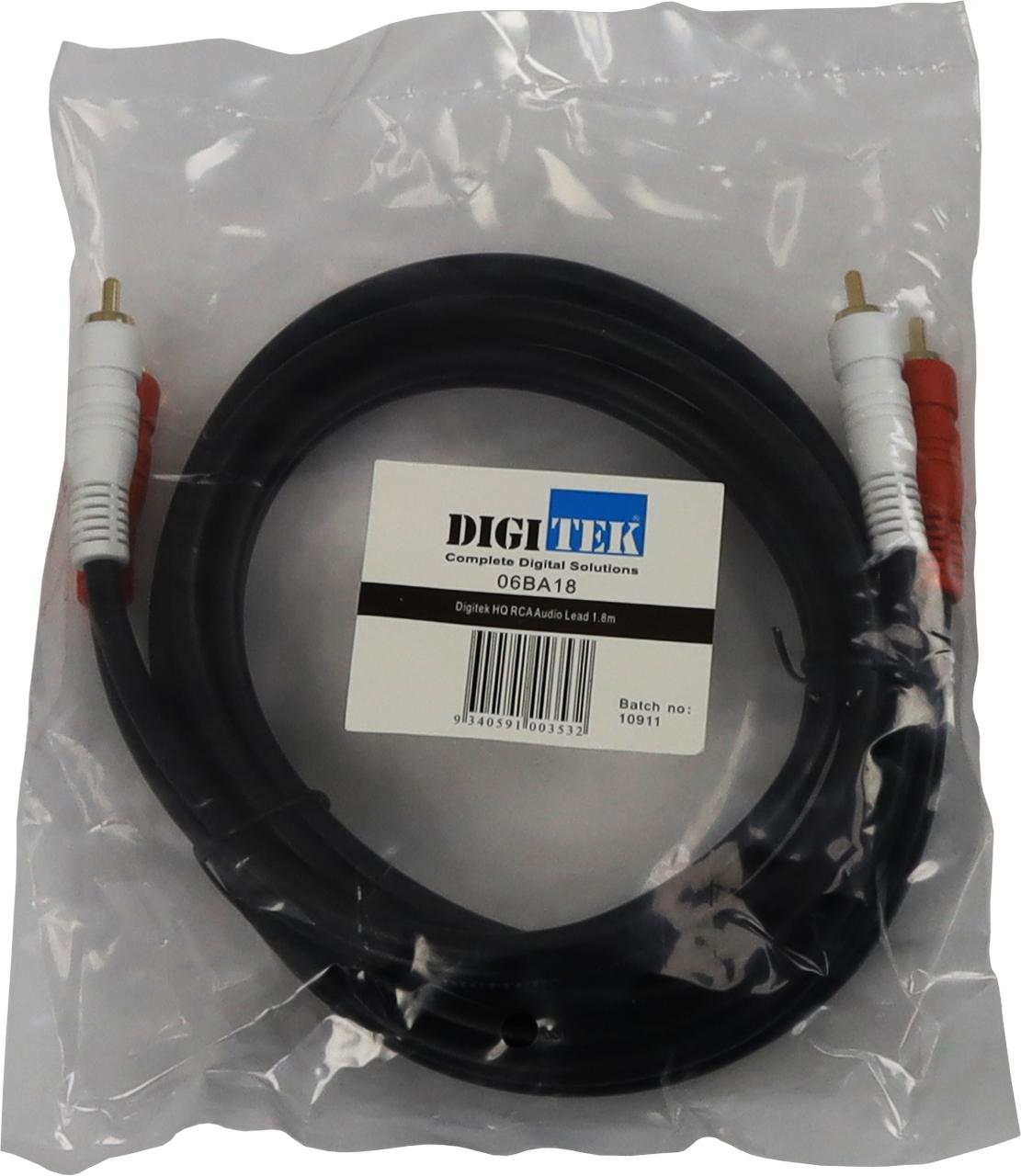 Poly bag packaging of Digitek 1.8m RCA lead with simple audio label
