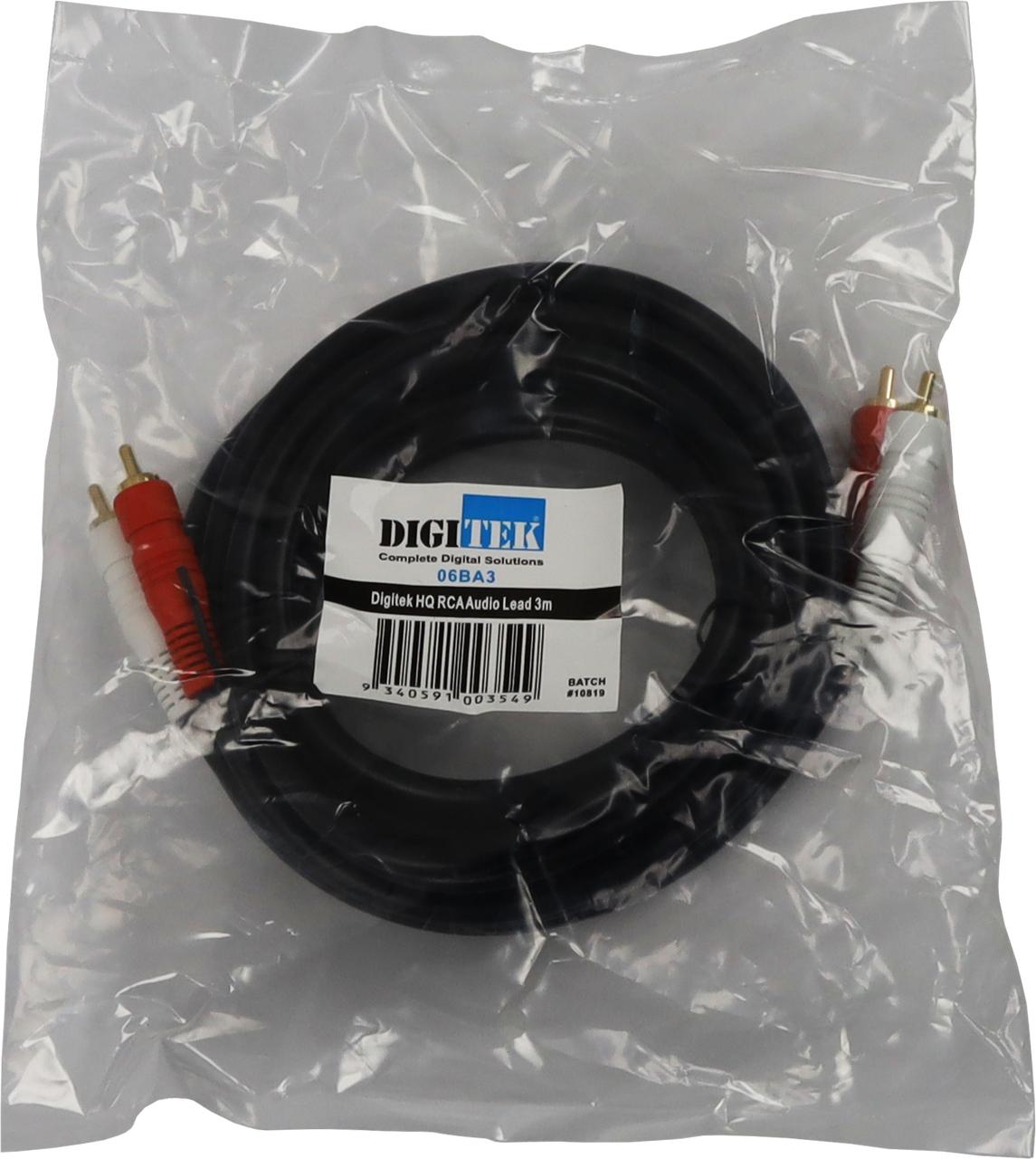 Poly bag with label for Digitek 3m RCA lead ready for home use