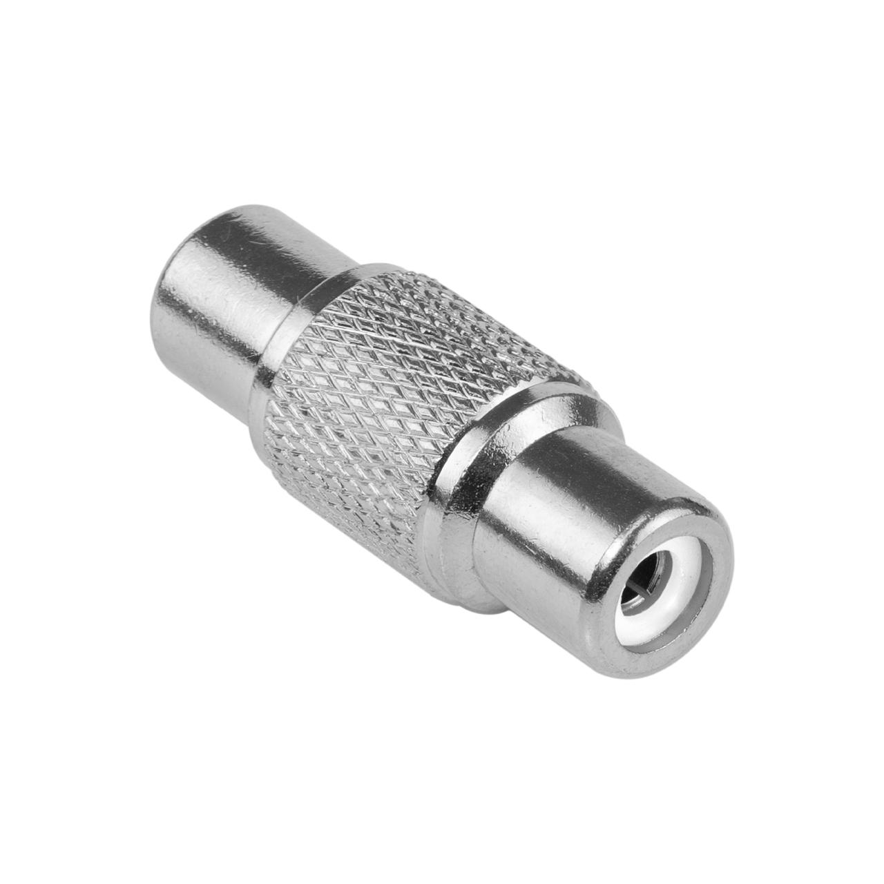 Closeup of dual RCA female ports on Digitek TV SAT AV adaptor for secure cable coupling