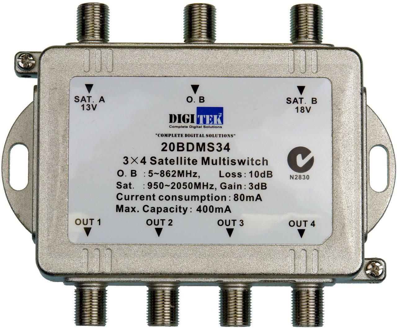 Digitek 3x4 Satellite Multiswitch for multi-TV setups, Foxtel approved 