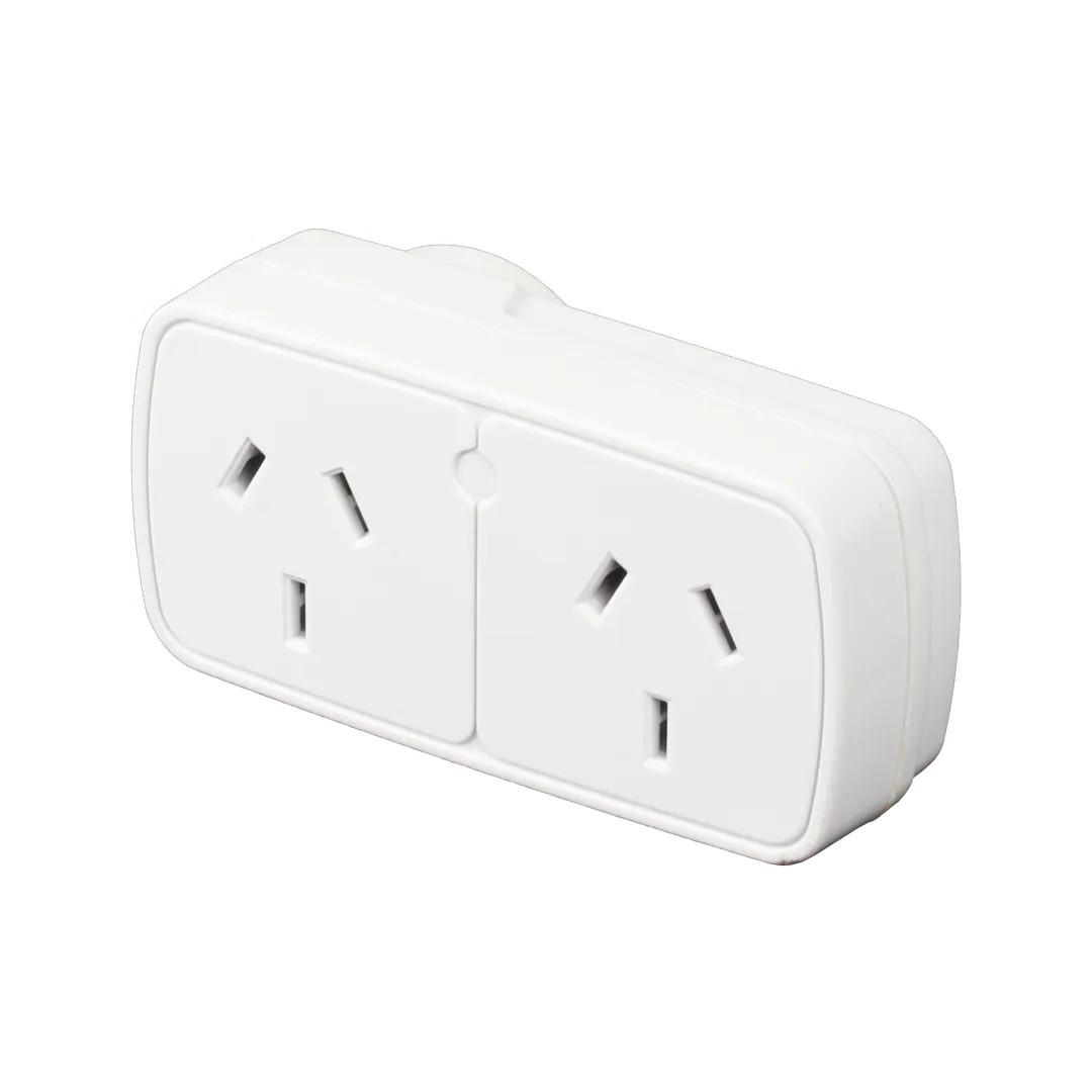 White 240V right angle double power adaptor