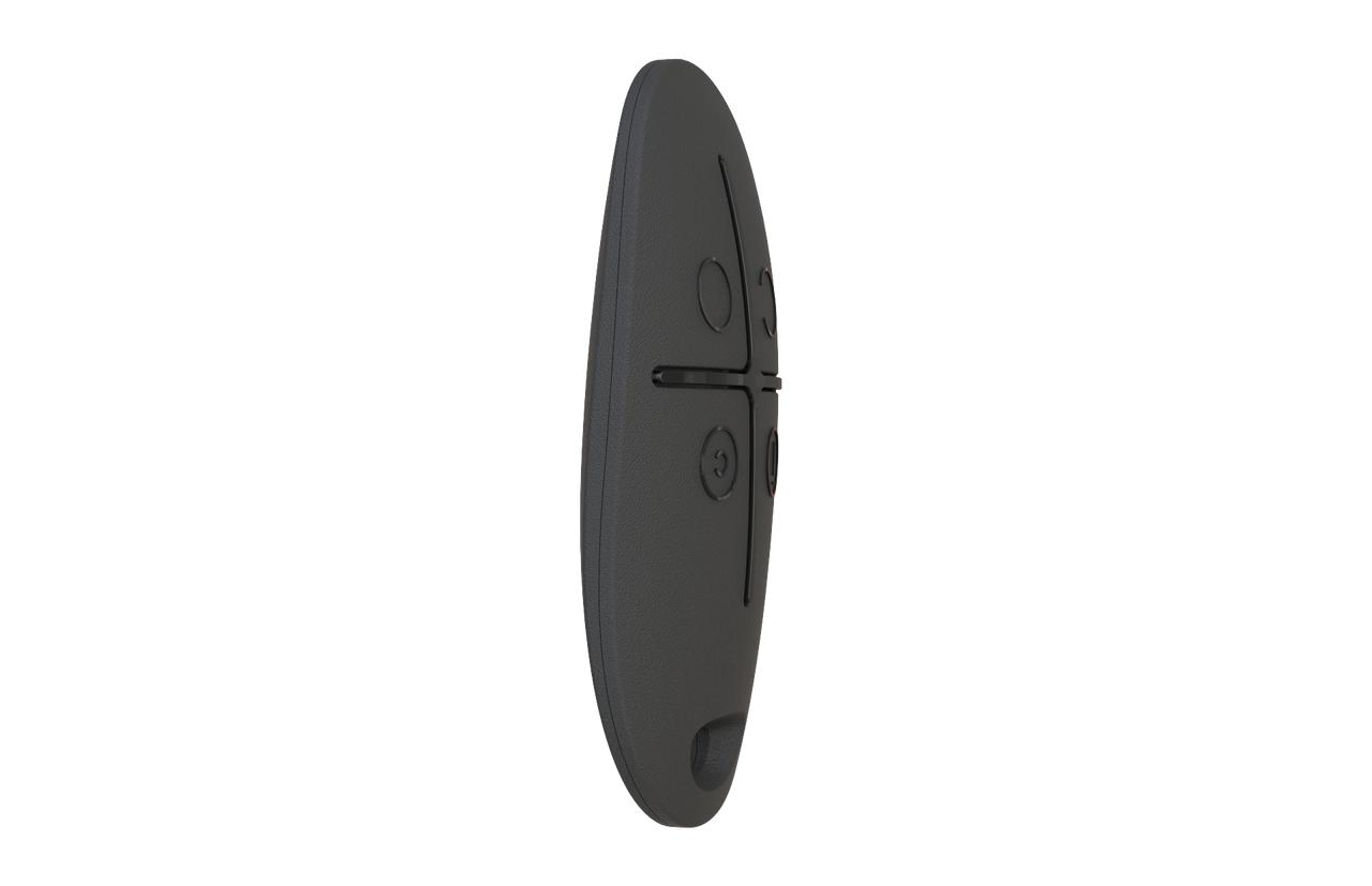 Side view of Handheld black Ajax SpaceControl wireless key fob activating night mode with color LED indicator
