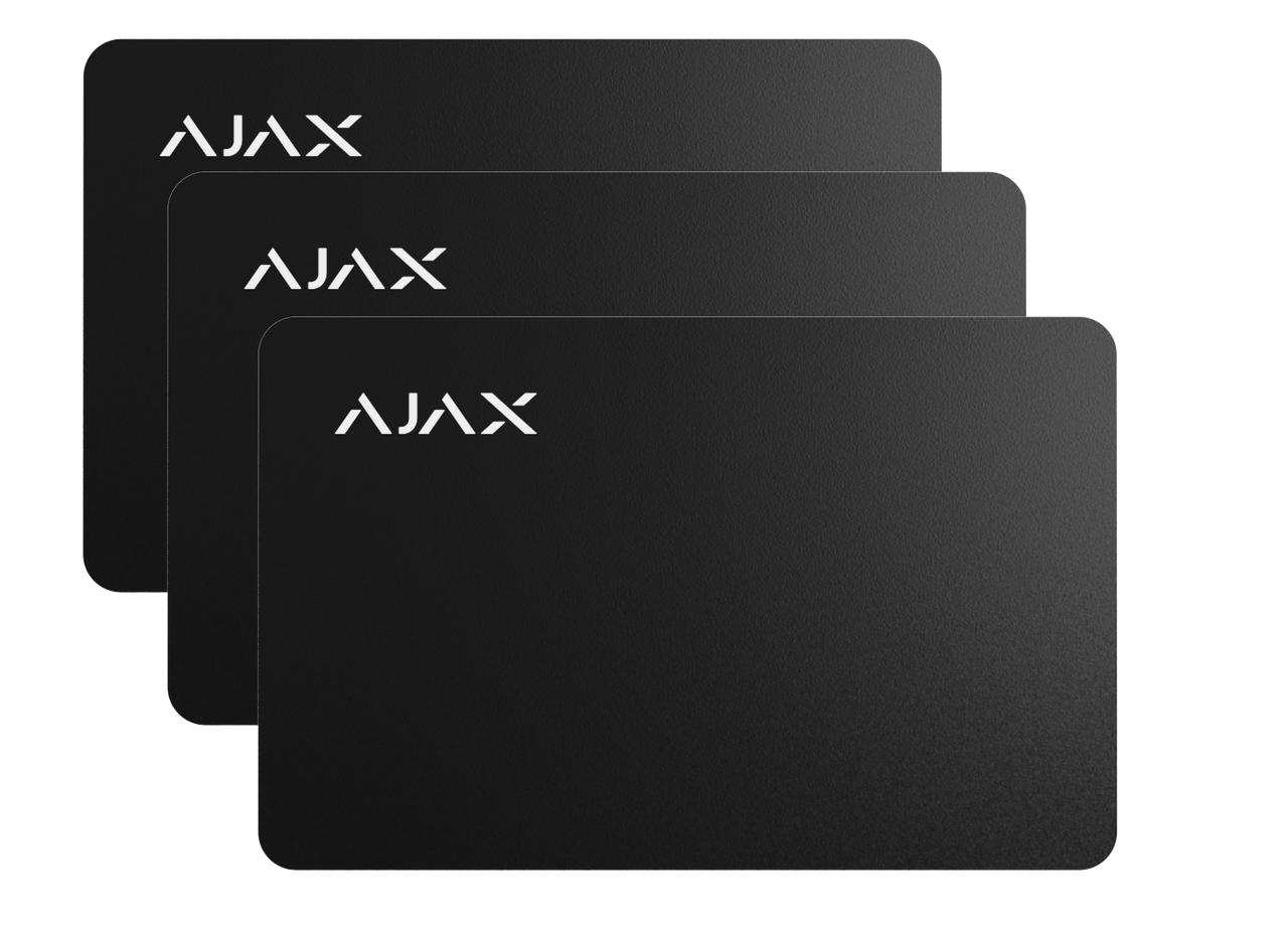 Ajax Pass 3-Pack black encrypted proximity cards for contactless Ajax KeyPad Plus security control.