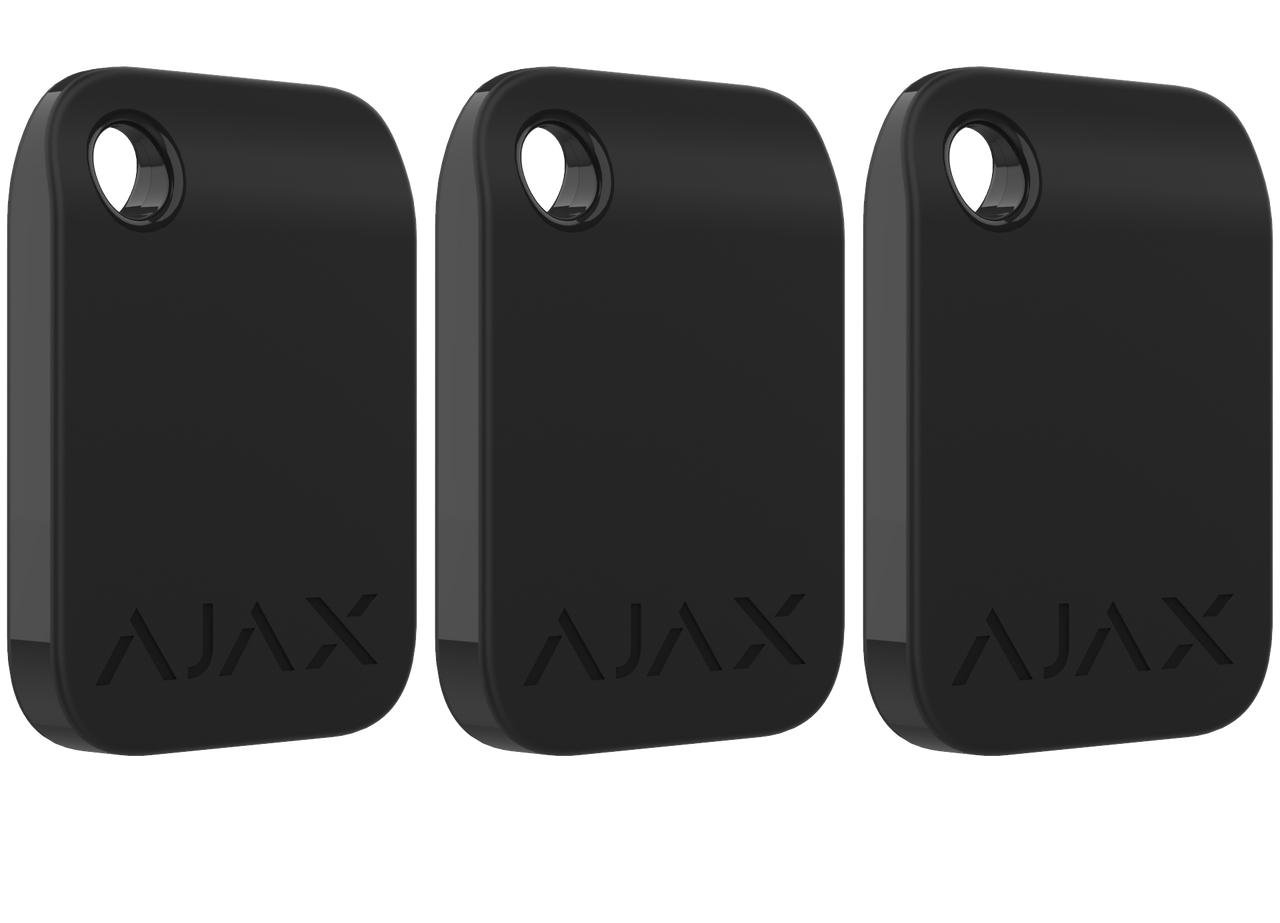Black Ajax Tags encrypted contactless key fob for touchless security control with KeyPad Plus and DESFire® technology