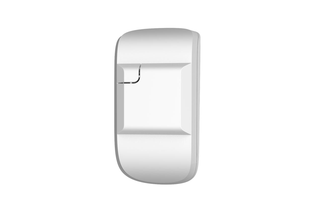 Rear view of Ajax MotionCam white with QR code for quick pairing and pet immunity up to 20kg