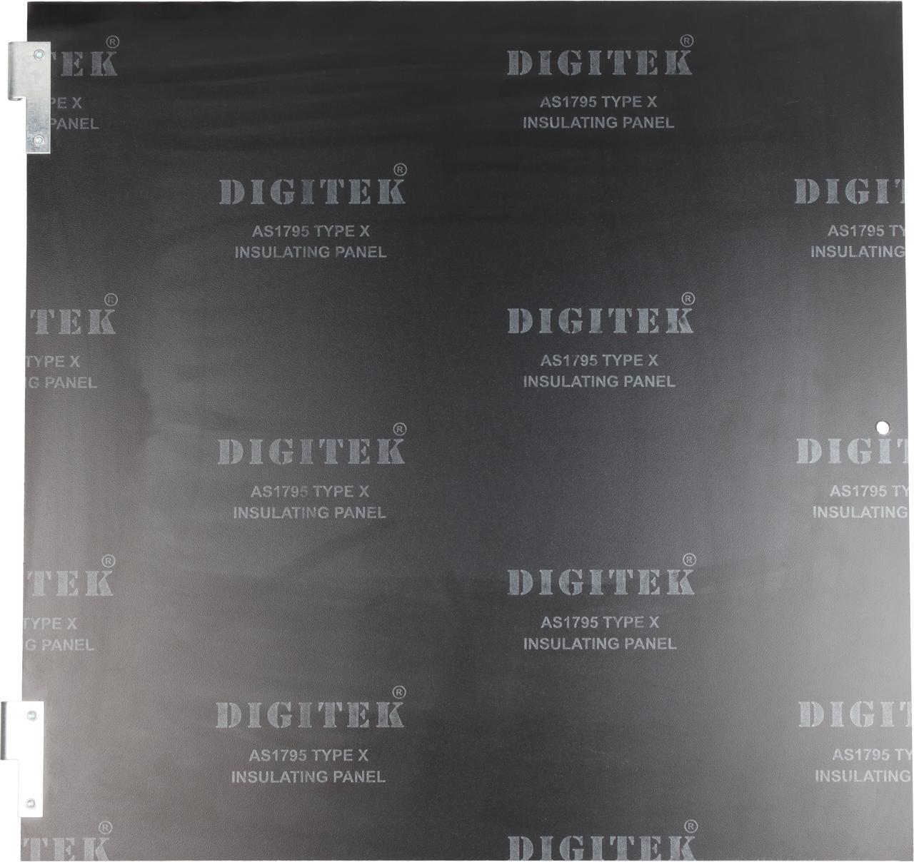 Close-up of Digitek 27MP2424UH pre-fitted hinge on insulating panel, highlighting secure mounting for 27MB2424UA meter boxes