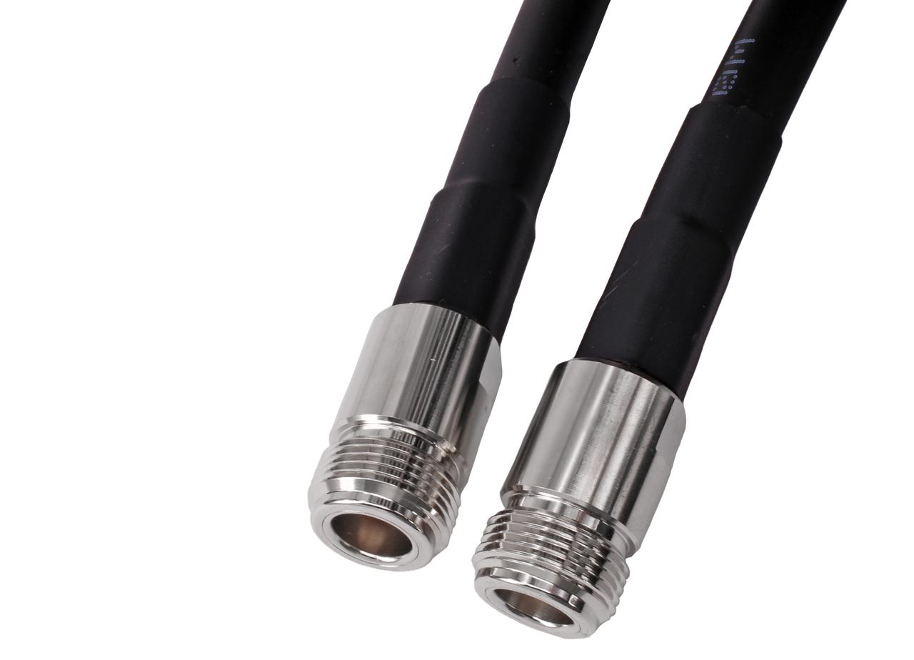 Close-up of Hills Antenna N Female to N Female Connectors in LL400 Cable