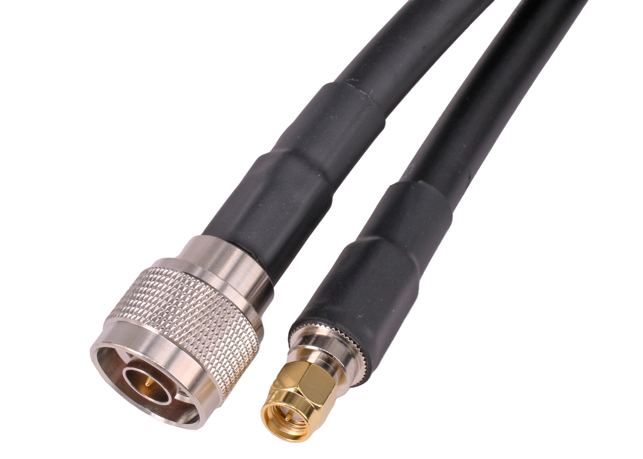 Close-up of Hills Antenna N Male to SMA Male Connectors in LL400 Cable