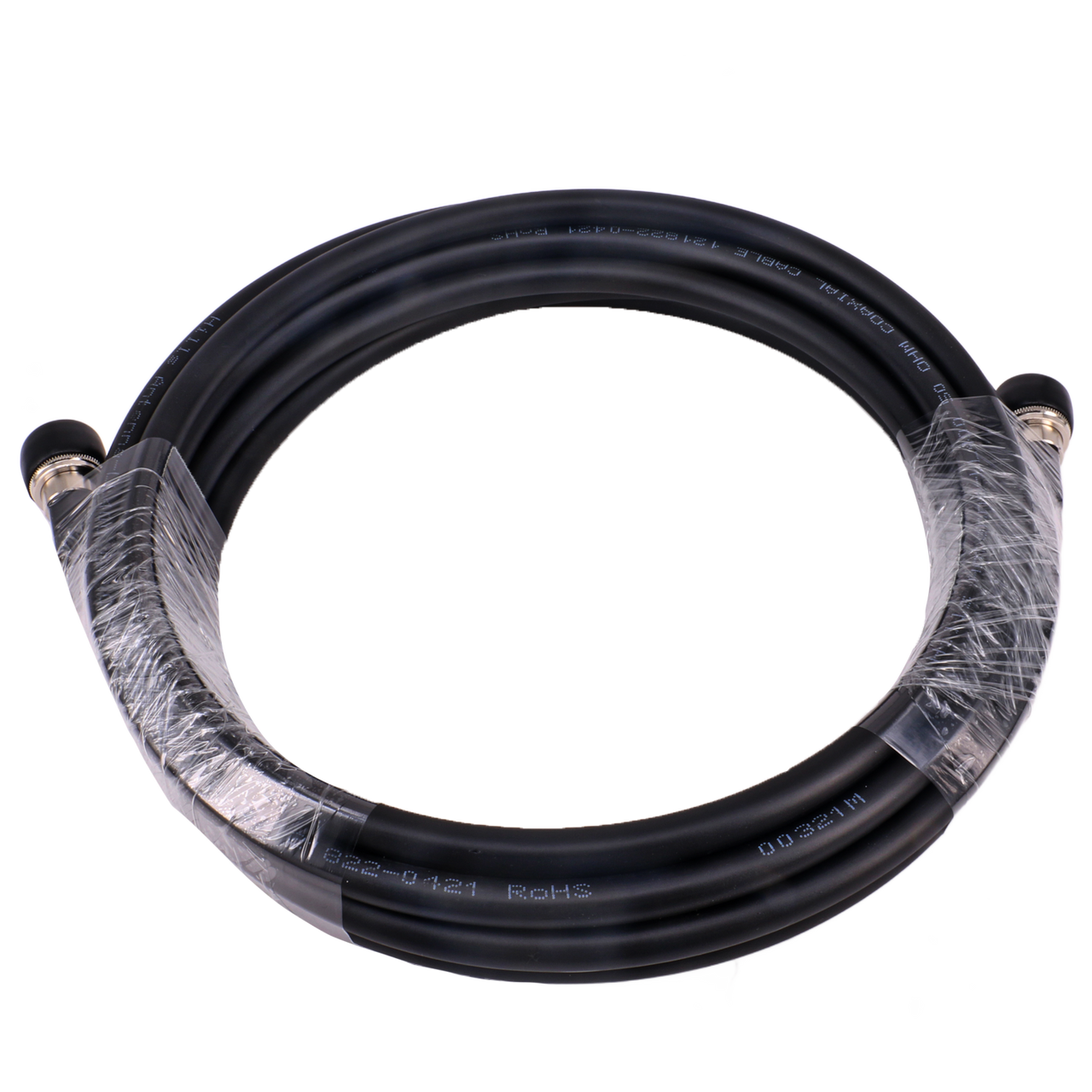 Full view of black UV-stabilised 5-metre LL400 coax cable with N-type male connectors, accentuating robust 10.29mm jacket for dependable antenna bridging