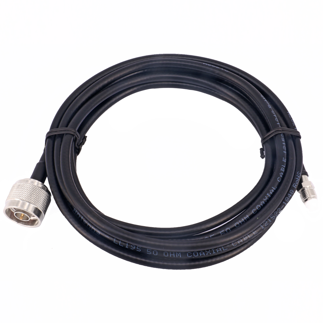 Hills Antenna FME Female to N Male LL195 5m patch lead coaxial cable, featuring low-loss design with bare copper conductor and tinned copper shielding