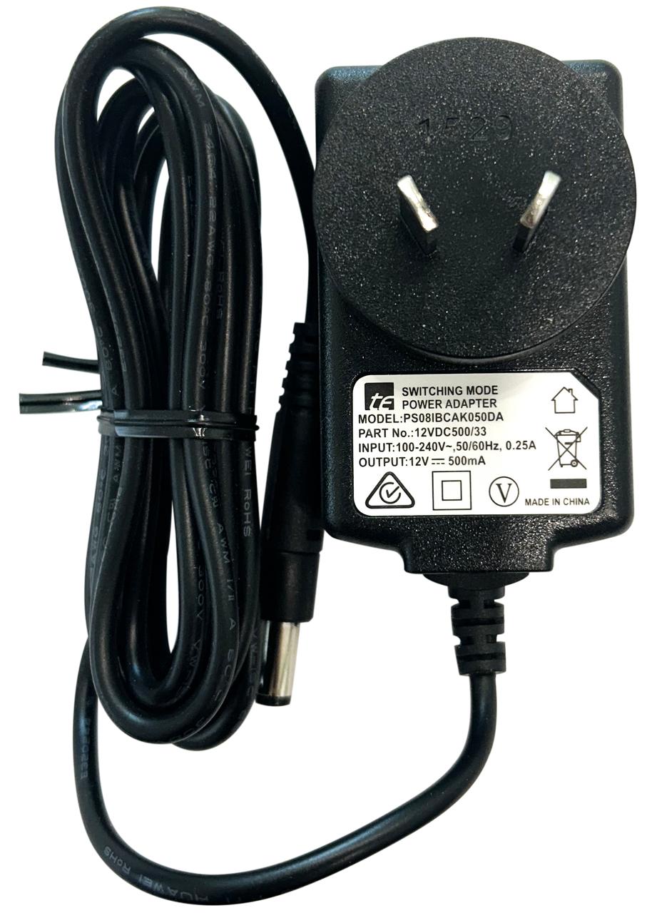 12VDC 500mA power supply with 2.5mm plug