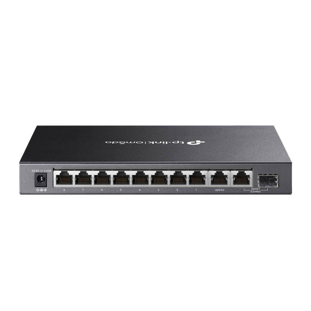 Omada switch showing 8 PoE+ ports and 1 SFP/RJ45 combo port