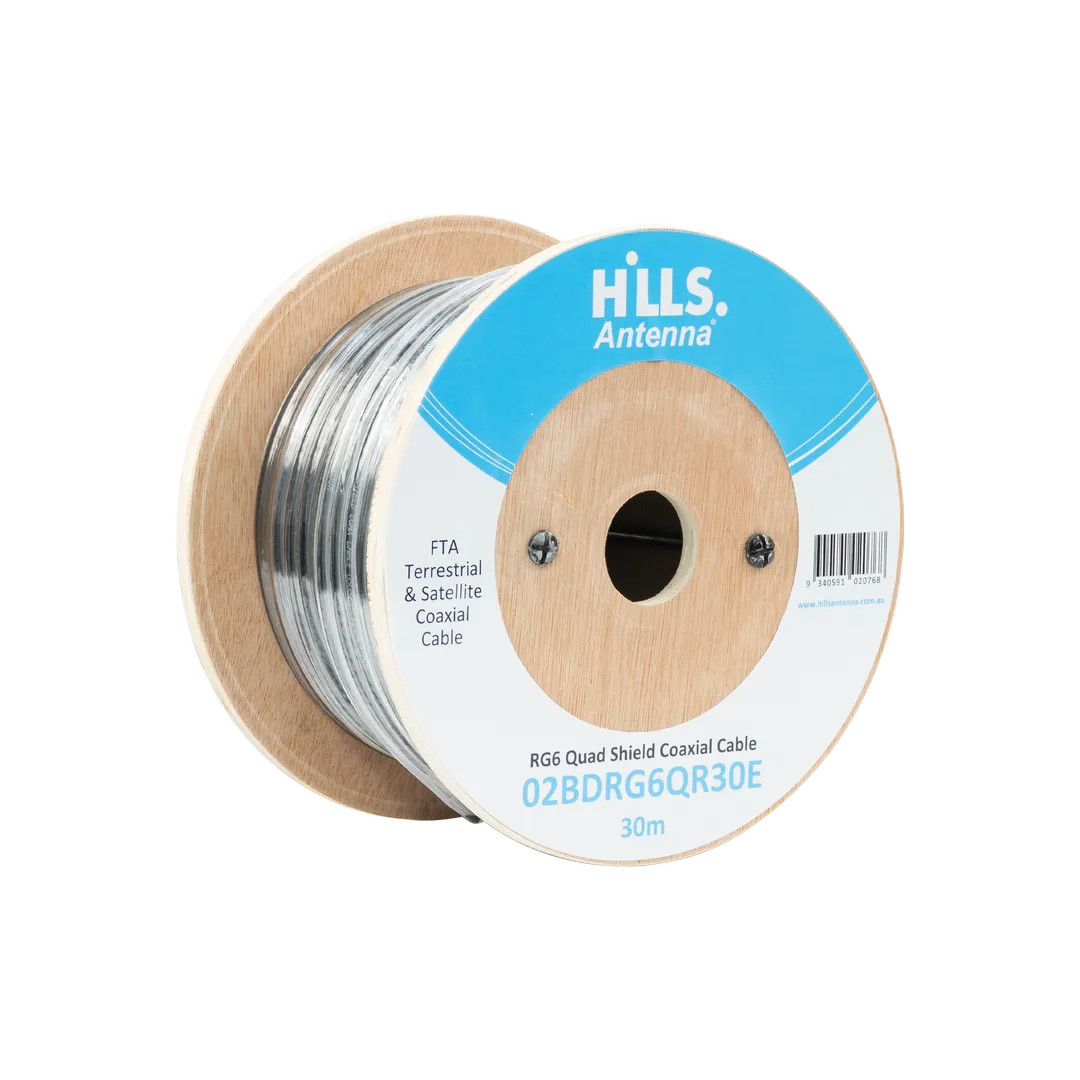 30m Reel of Hills Antenna RG6 Quad-Shield Coaxial Cable