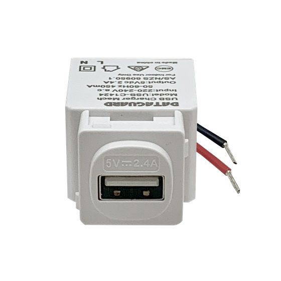 Compact Dataguard USB-A female insert showing 5V/2.4A output for smartphone charging
