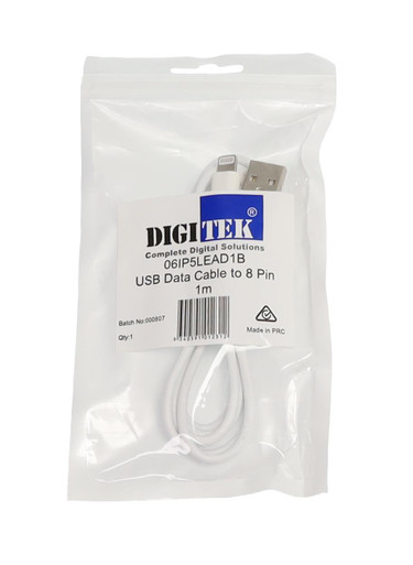Digit Computer Cable Digitek USB Data Cable to 8-Pin – 1m | USB-A 2.0 Charging & Data Sync