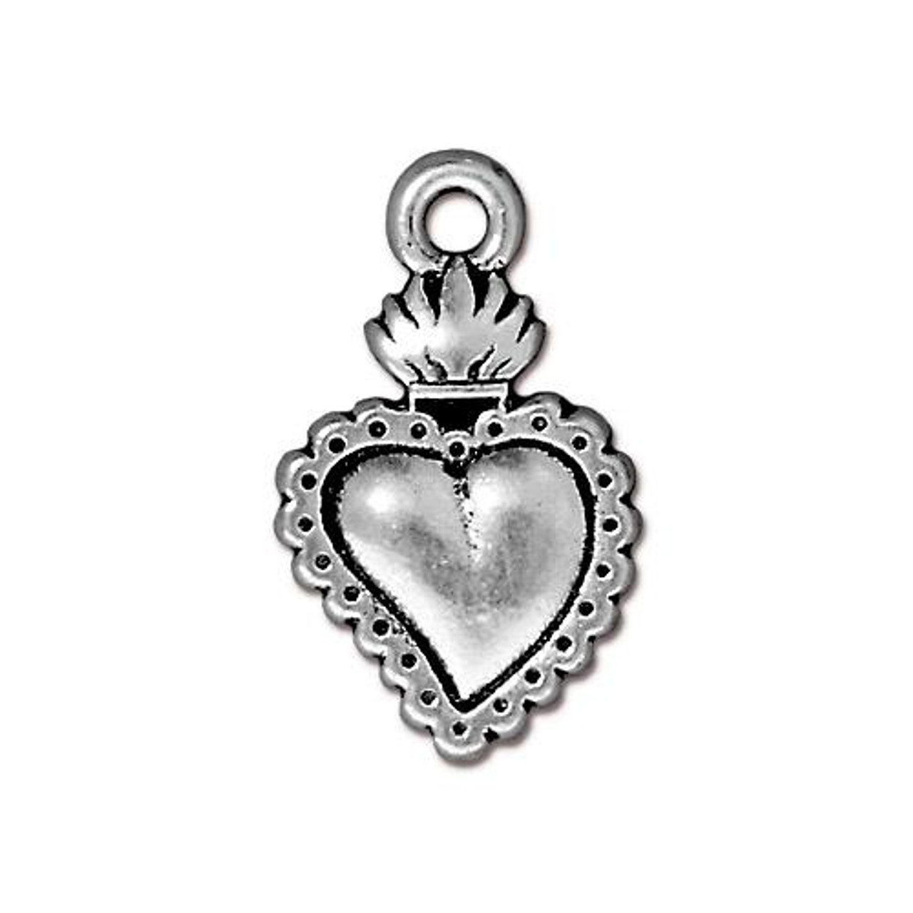 Milagro Heart Charm, Antiqued Silver Plate, 20 per Pack
