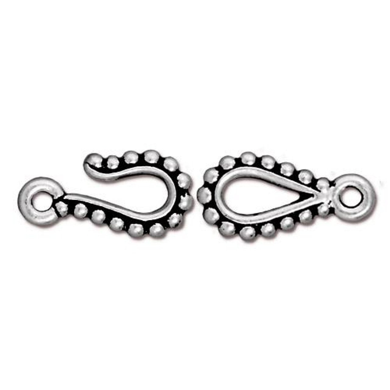 Beaded Hook & Eye Clasp Set, Antiqued Silver Plate, 10 per Pack