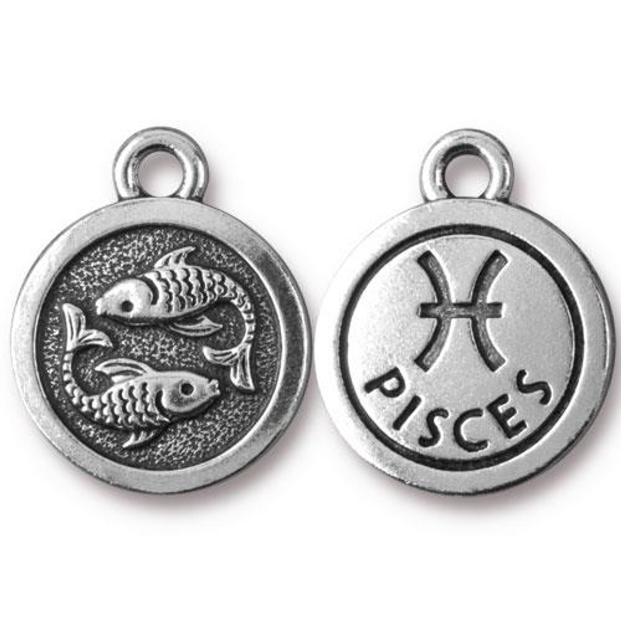 Pisces Charm, Antiqued Silver Plate, 20 per Pack - TierraCast, Inc.