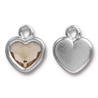 Clearance: Lt Silk Crystal Heart Drop, Rhodium Plated, 6 per Pack