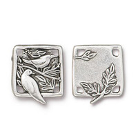 Botanical Bird Link, Antiqued Silver Plate, 10 per Pack