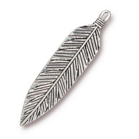 Feather 3 inch Pendant, Antiqued Silver Plate, 6 per Pack