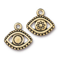 Evil Eye Bezel Charm, Antiqued Gold Plate, 20 per Pack