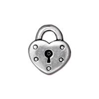 Heart Lock Charm, Antiqued Silver Plate, 20 per Pack