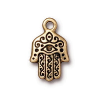 Hamsa Hand Charm, Antiqued Gold Plate, 20 per Pack