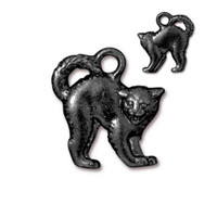 Scary Cat Charm, Oxidized Black Pewter, 20 per Pack