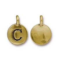 C Alphabet Charm, Antiqued Gold Plate, 10 per Pack