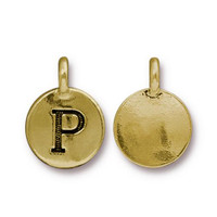 P Alphabet Charm, Antiqued Gold Plate, 10 per Pack