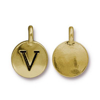 V Alphabet Charm, Antiqued Gold Plate, 10 per Pack
