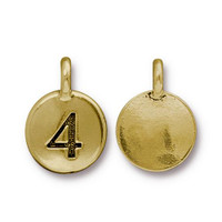 Clearance: Number 4 Charm, Antiqued Gold Plate, 10 per Pack