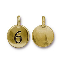 Clearance: Number 6 Charm, Antiqued Gold Plate, 10 per Pack