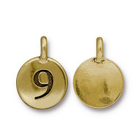 Clearance: Number 9 Charm, Antiqued Gold Plate, 10 per Pack