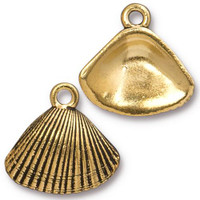 Shell Charm, Antiqued Gold Plate, 20 per Pack