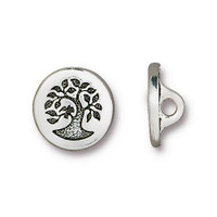 Small Bird in a Tree Button, Antiqued Silver Plate, 20 per Pack