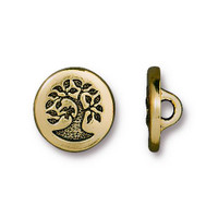 Small Bird in a Tree Button, Antiqued Gold Plate, 20 per Pack
