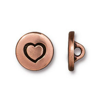 Small Heart Button, Antiqued Copper Plate, 20 per Pack