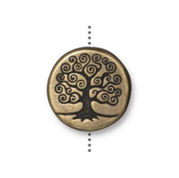 Tree of Life 15mm Puffed Bead, Oxidized Brass Plate, 10 per Pack
