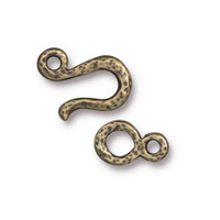 Hammered Hook & Eye Clasp Set, Oxidized Brass Plate, 10 per Pack