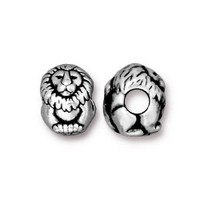 Lion Euro Bead, Antiqued Silver Plate, 20 per Pack