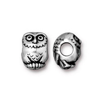 Owl Euro Bead, Antiqued Silver Plate, 20 per Pack