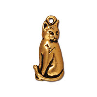 Sitting Cat Charm, Antiqued Gold Plate, 10 per Pack