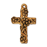 Floral Cross Charm, Antiqued Gold Plate, 20 per Pack