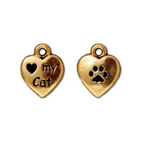 Love My Cat Charm, Antiqued Gold Plate, 20 per Pack