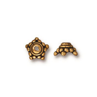 Beaded 7mm Star Bead Cap, Antiqued Gold Plate, 20 per Pack