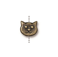 Cat Face Bead, Oxidized Brass Plate, 20 per Pack